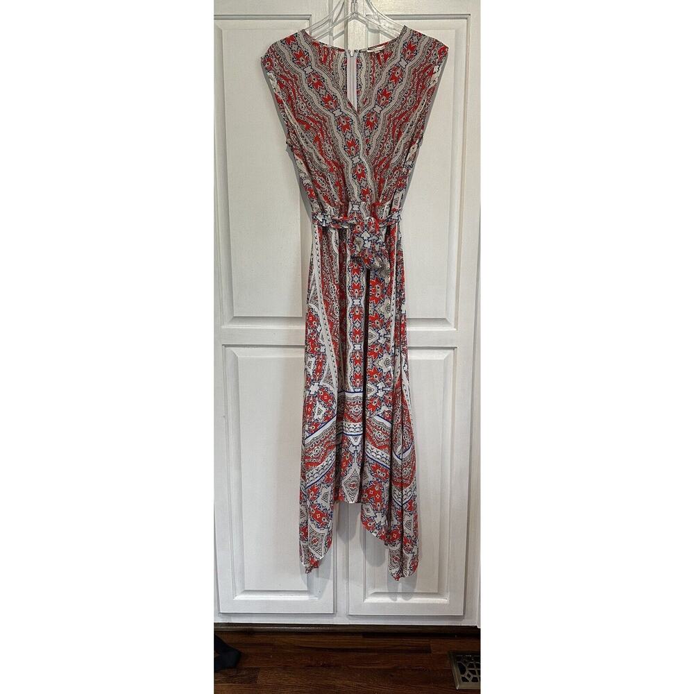 Shoshanna Anthropologie Midi Dress 100% Silk Size 8 Belted Asymmetrical Hem